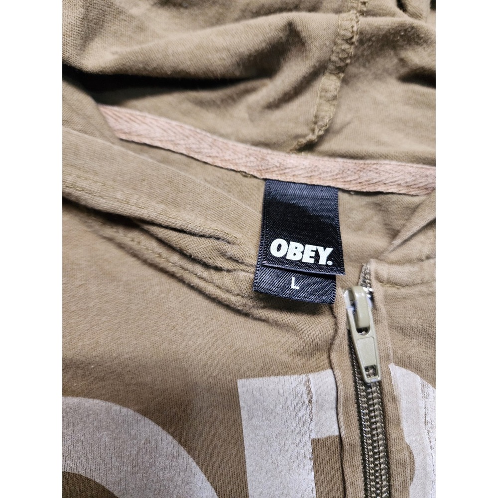 Obey Hoodie Mens Medium Tan Brown Full Zip Sweatshirt Jacket Large - Picture 4 of 5